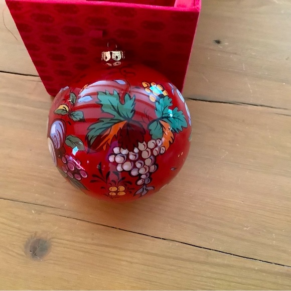 PIERRE DEUX FRENCH GLASS BALL ORNAMENT, RED, PEARS, GRAPES, PINEAPPLE FRUIT - Picture 4 of 12